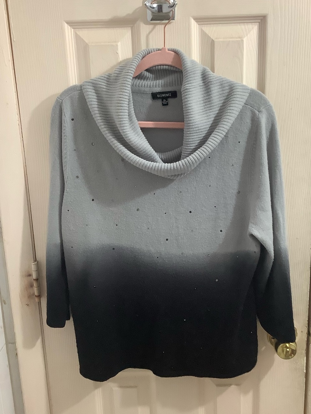 ELEMENTZ Gray Ombre Cowl Neck Sweater with Bedazzle Size XL